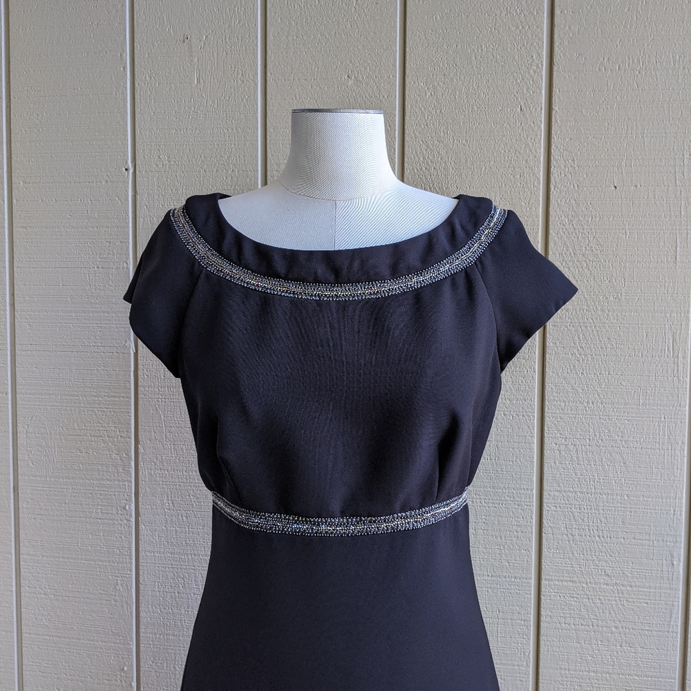 Nicole Miller cap sleeve black dress beaded detail